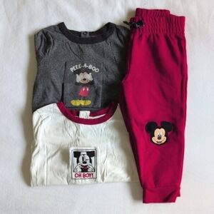 joe fresh x disney mickey mouse 3 piece bundle bodysuits & joggers 18-24 months